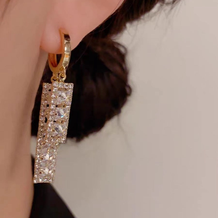 Light Luxury Temperament Geometric Zircon Tassel Design High-grade Earrings