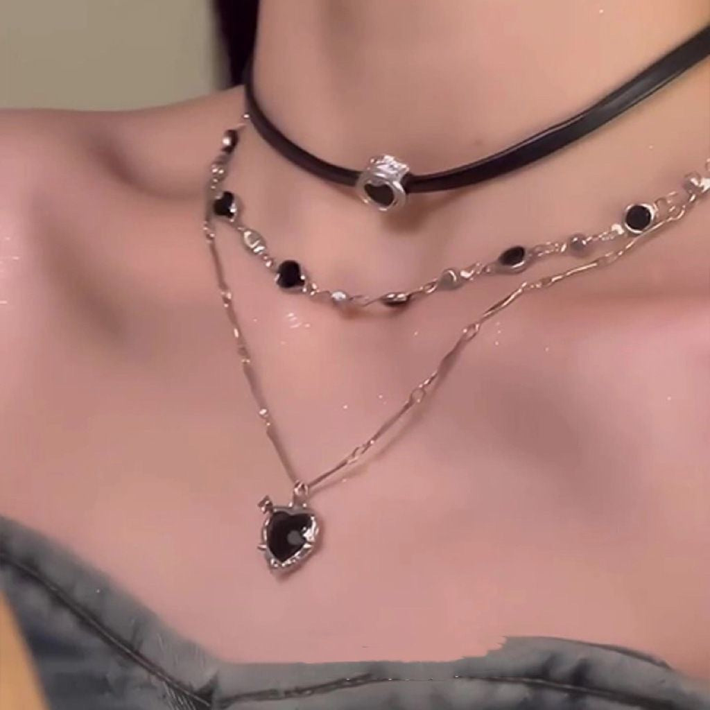 Rope Sweet Cool Heart Twin Female Hot Leather Chain Clavicle Necklaces