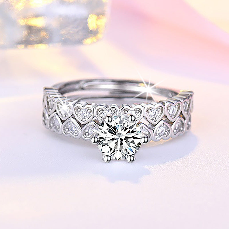 Heart-shaped Moissanite Combination Split Open Mouth Ring