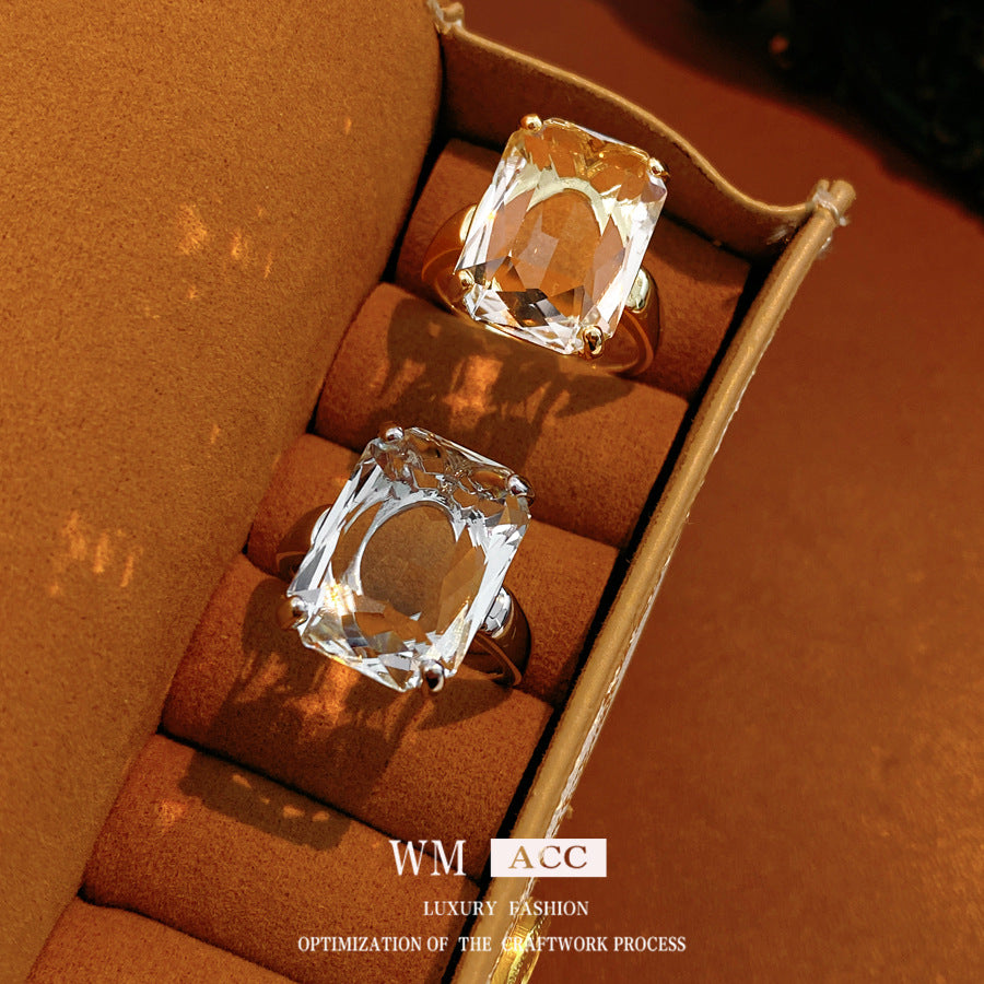 Plating Inlaid Zircon Square Open Niche High Sense Personalized Rings