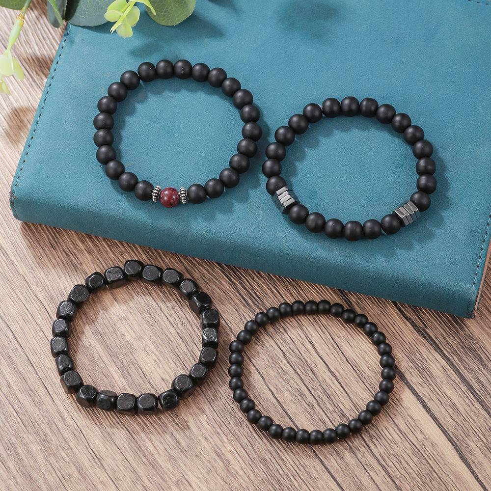 Men's Personality Handmade Beaded Black Frosted Wooden Bracelets