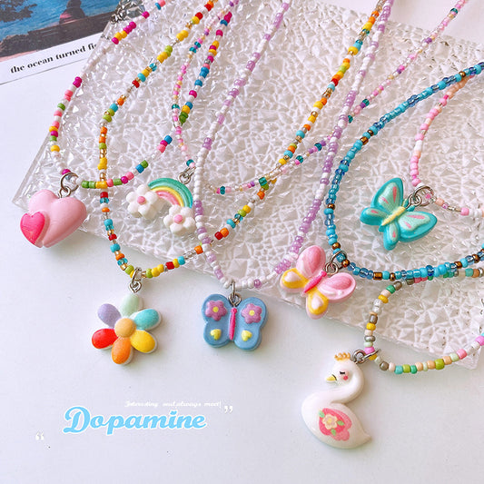 Cute Butterfly Heart Clavicle Chain Dopamine Necklaces