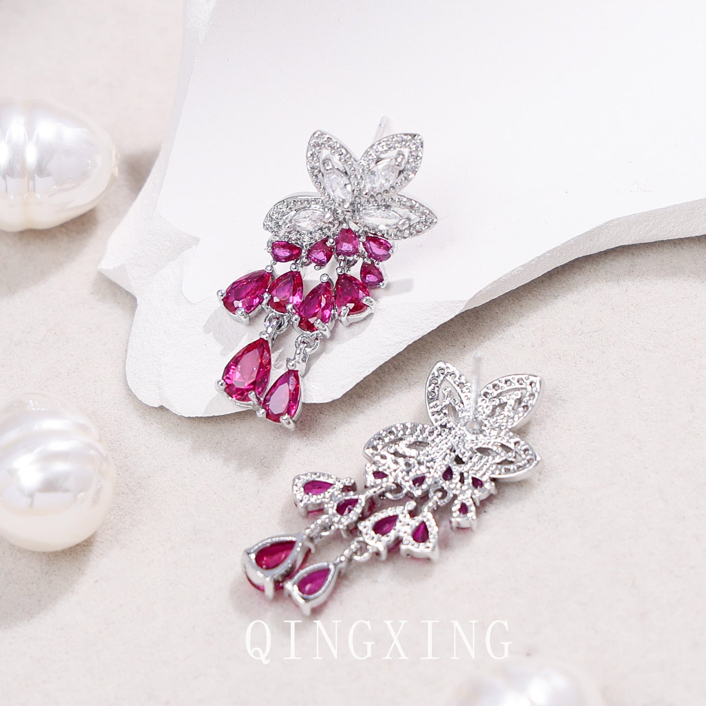 Women's Flower Design Light Luxury Banquet Dress High-grade Earrings