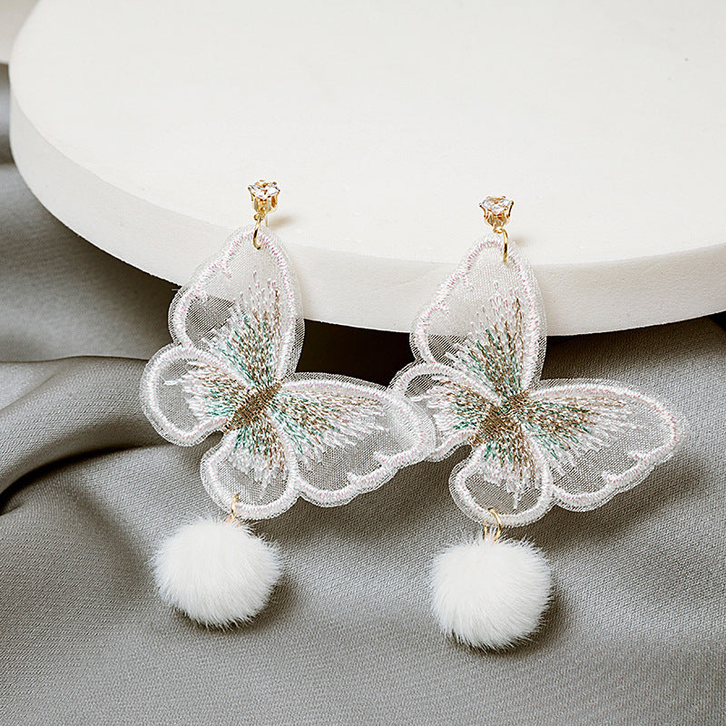 Style Realistic Flocking Bow Translucent Fabric Earrings