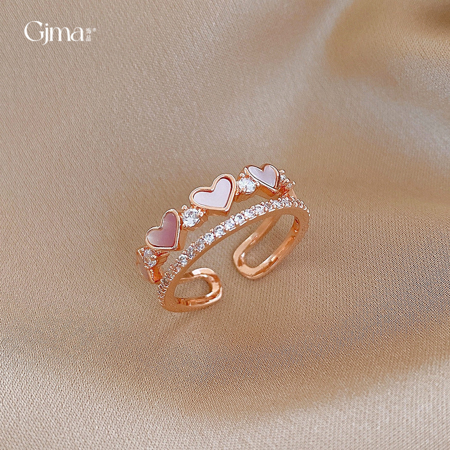 Double Layer Heart-shaped Open Niche High Sense Index Finger Fashion Ring