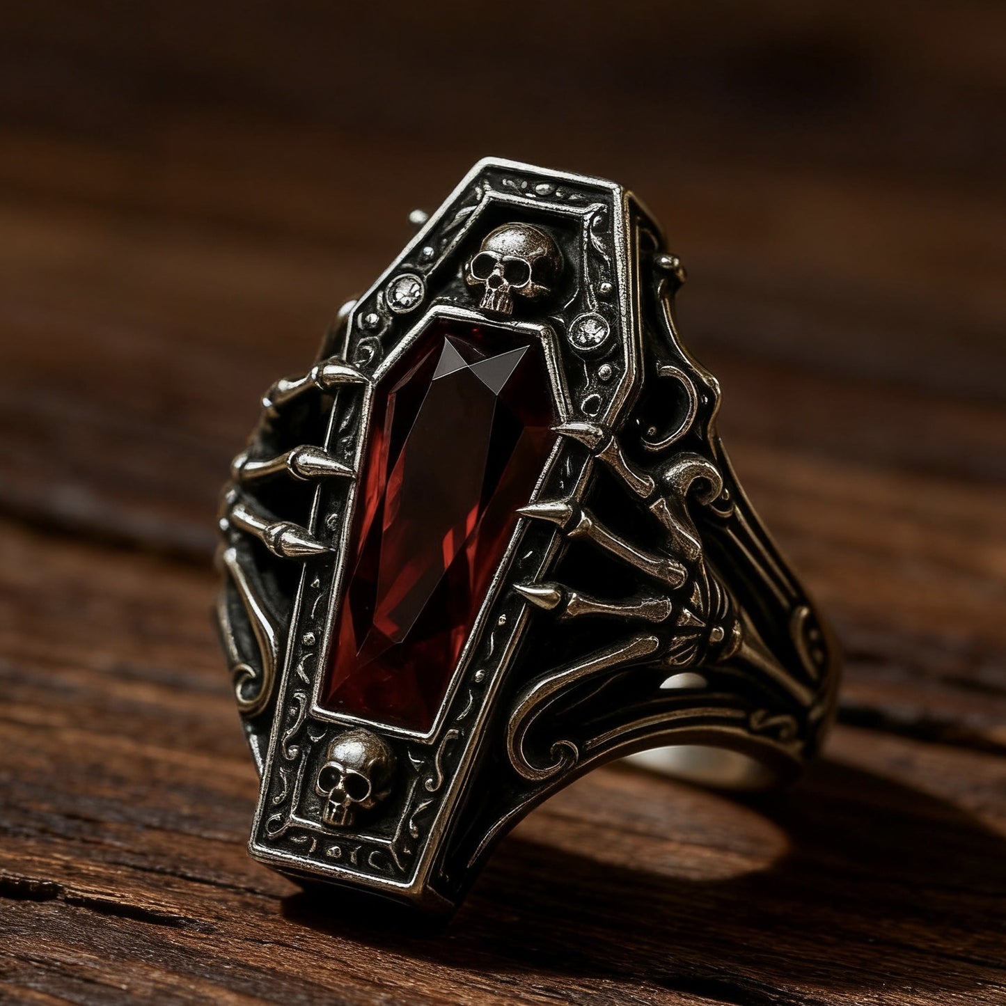 Environmental Protection Alloy Vintage Skull Punk Halloween Red Diamond Ancient Ring