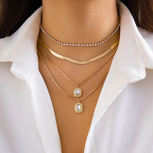 Women's Bone Chain Retro Twin Business Glass Necklaces