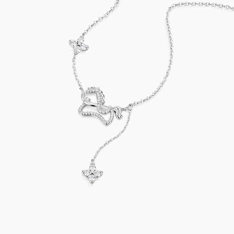 Women's Sier Lucky Light Luxury Minority Four-leaf Clover Horse Life Tassel Necklace