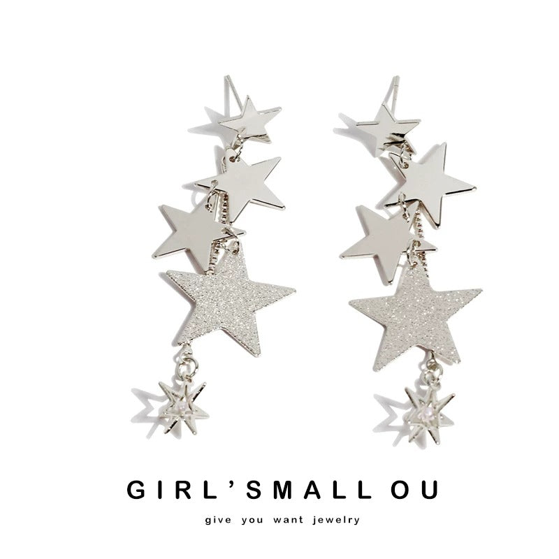 High-grade Metal Star Tassel Sier Eardrops Female Earrings