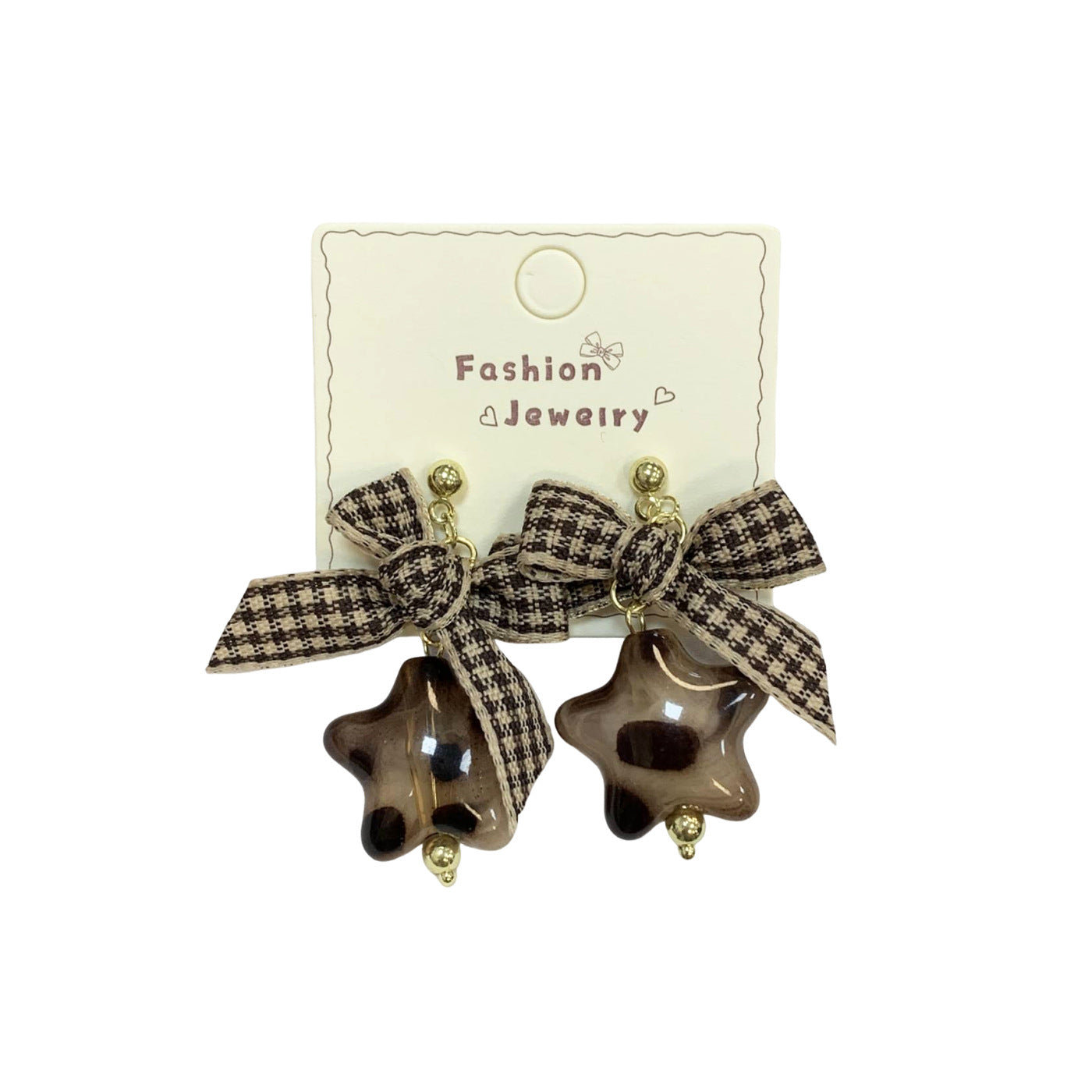 Retro Brown Leopard Printed Sier Needle Earrings