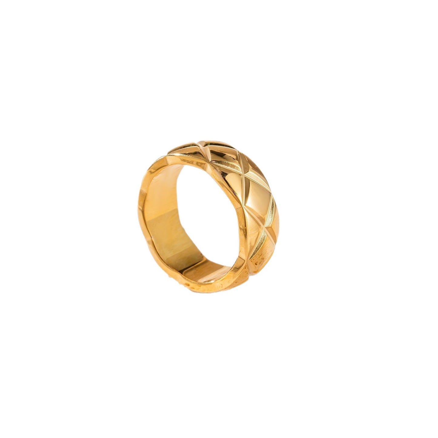 Classic Style Rhombus High Version Narrow Wide Couple Rose Gold Ring
