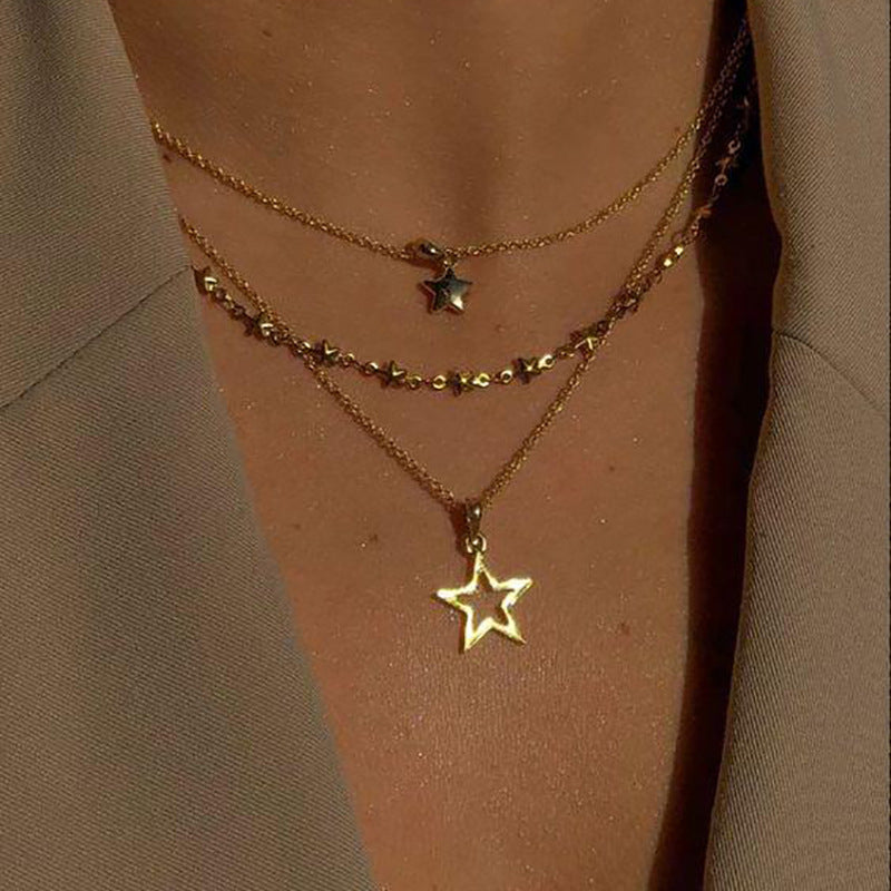 Pentagram Pendant Creative Personality Retro Twin Clavicle Necklaces