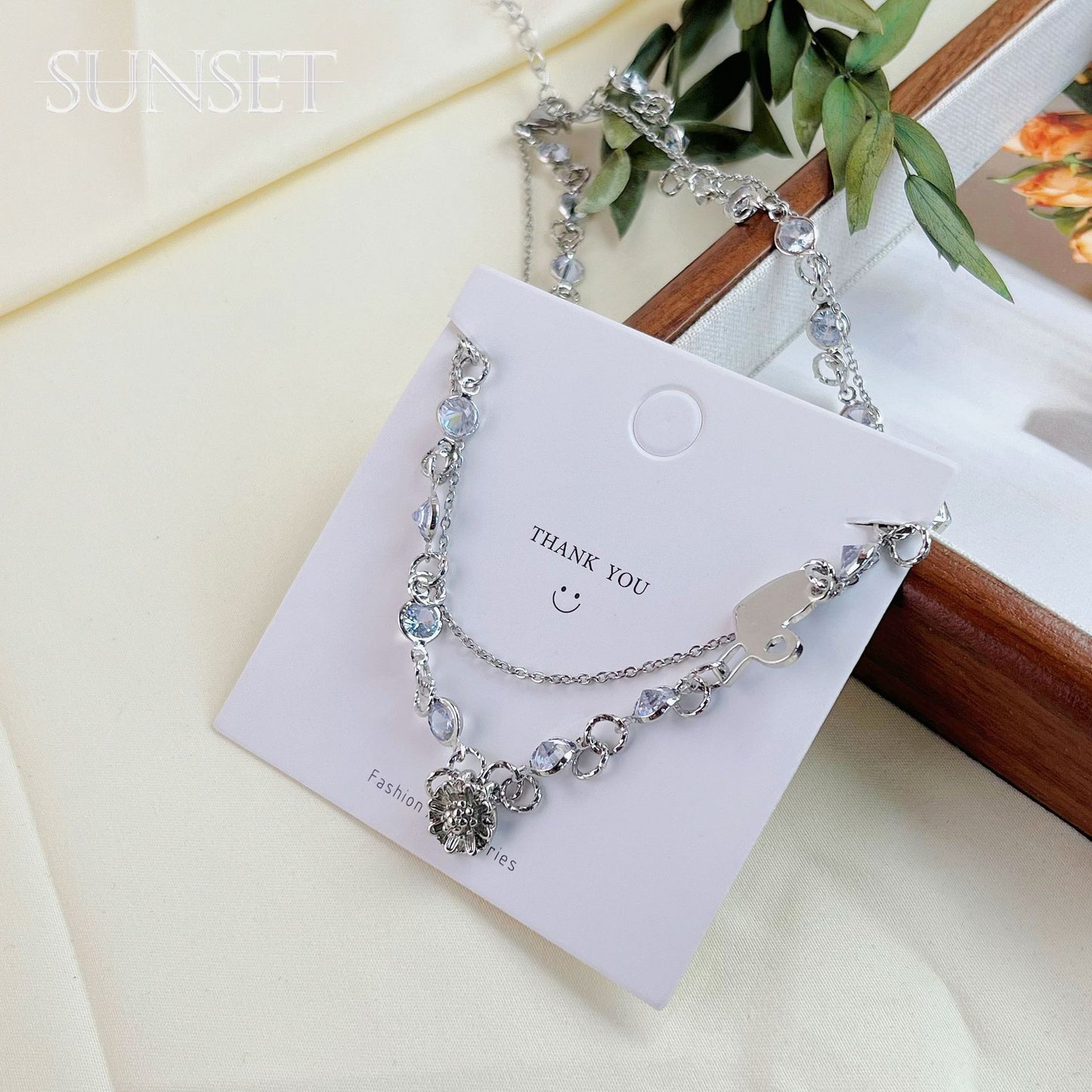 Women's Flash Refined Zircon Double Layer Folding Necklaces