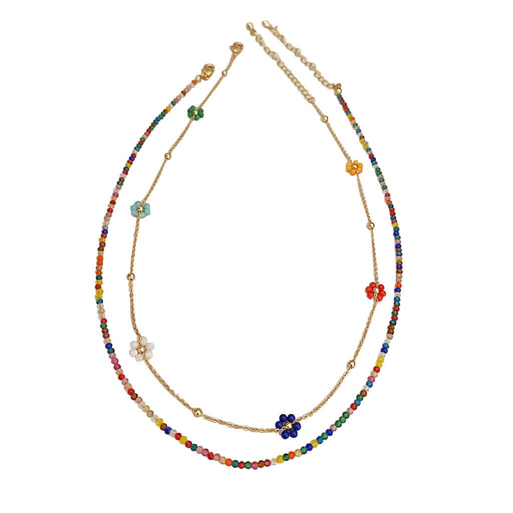 Women's Colorful Zircon Beaded Dopamine Fashion Casual Twin Clavicle Necklaces