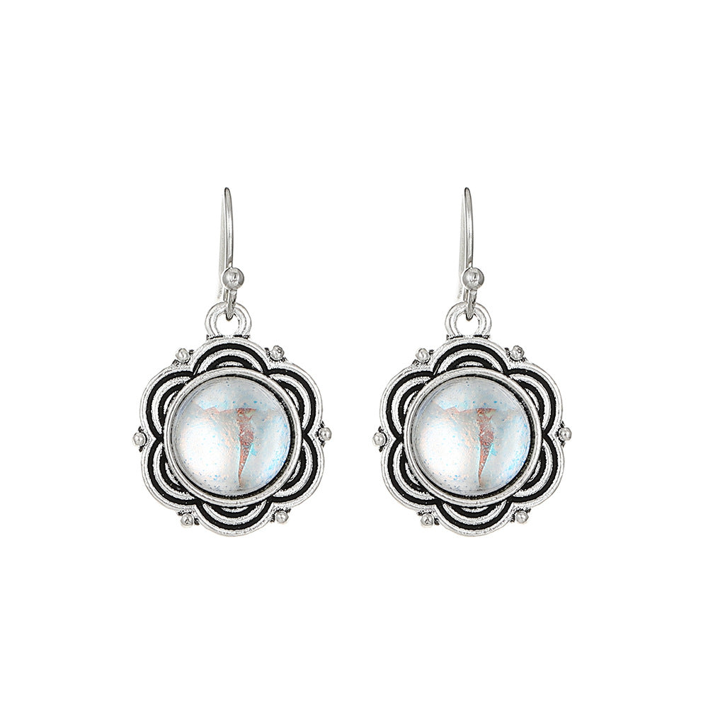 Love Turquoise Alloy Distressed Geometric Moonstone Earrings