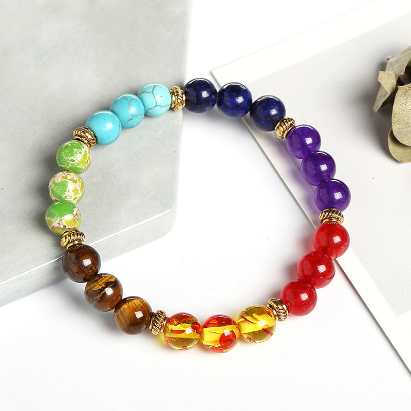 Women's Rainbow Color Ball Single Circle Beaded Bracelets