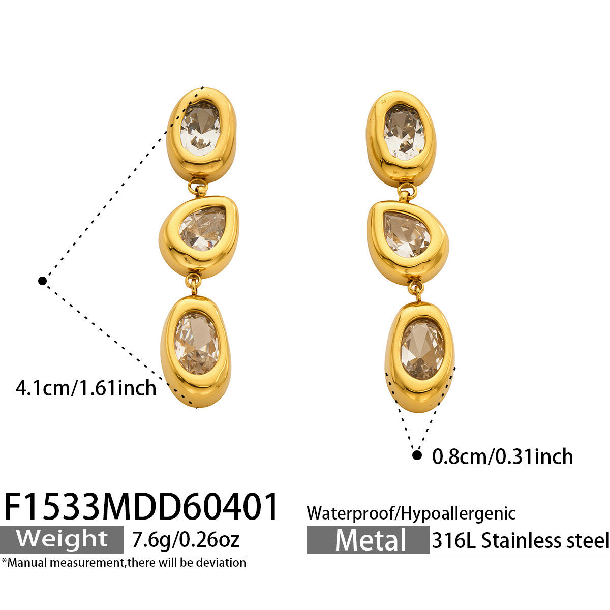 Irregular Water Drop Tassel Inlaid Zircon Stainless Rings
