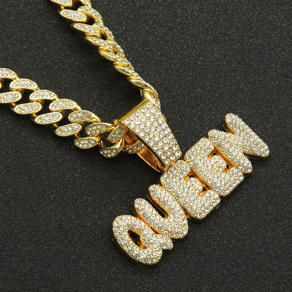 Men's Letter Pendant Cuban Link Chain Hip Hop Nightclub Short Necklaces