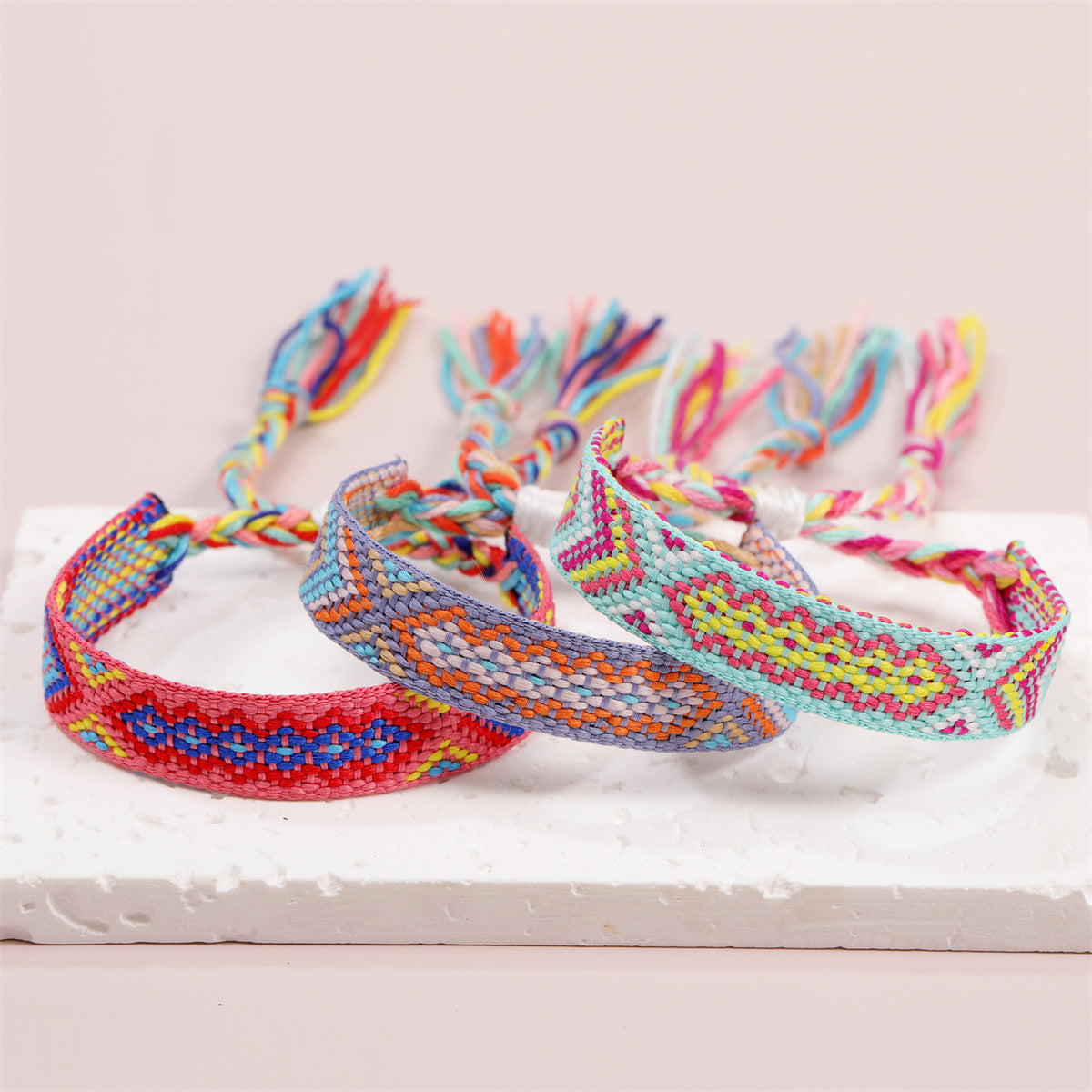 Hand-woven Adjustable Ethnic Friendship Rainbow Carrying Bracelets