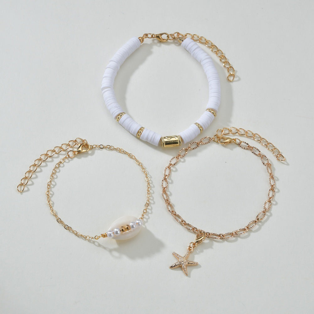 Bracelets assortis tissés en coquillage de style vacances à la plage en poterie pour femmes