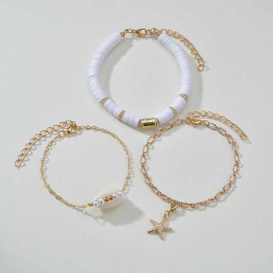 Bracelets assortis tissés en coquillage de style vacances à la plage en poterie pour femmes