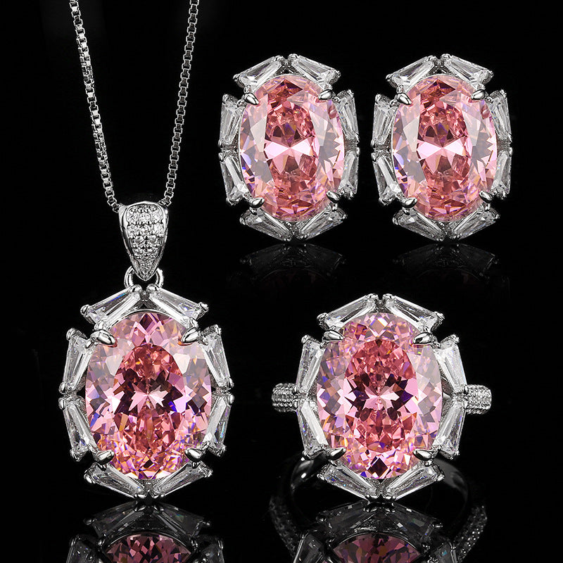 Women's Luxury Fashion Retro High-grade Rose Pink Jewelry Set