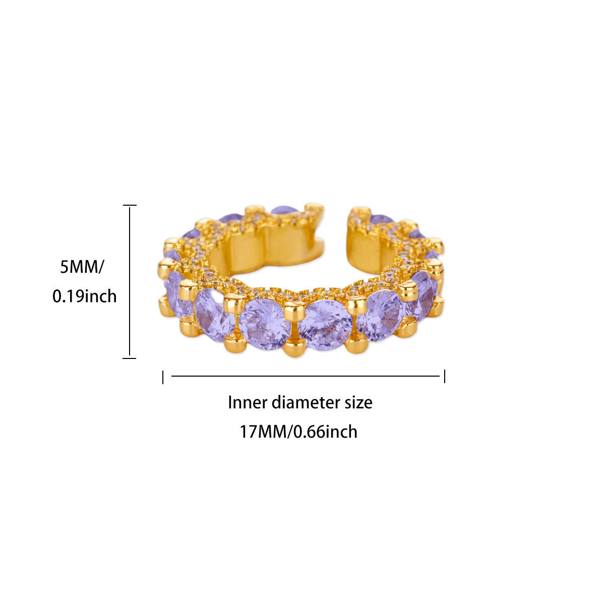 Sweet Loving Heart Purple Bow Zircon Gold-plated Ring