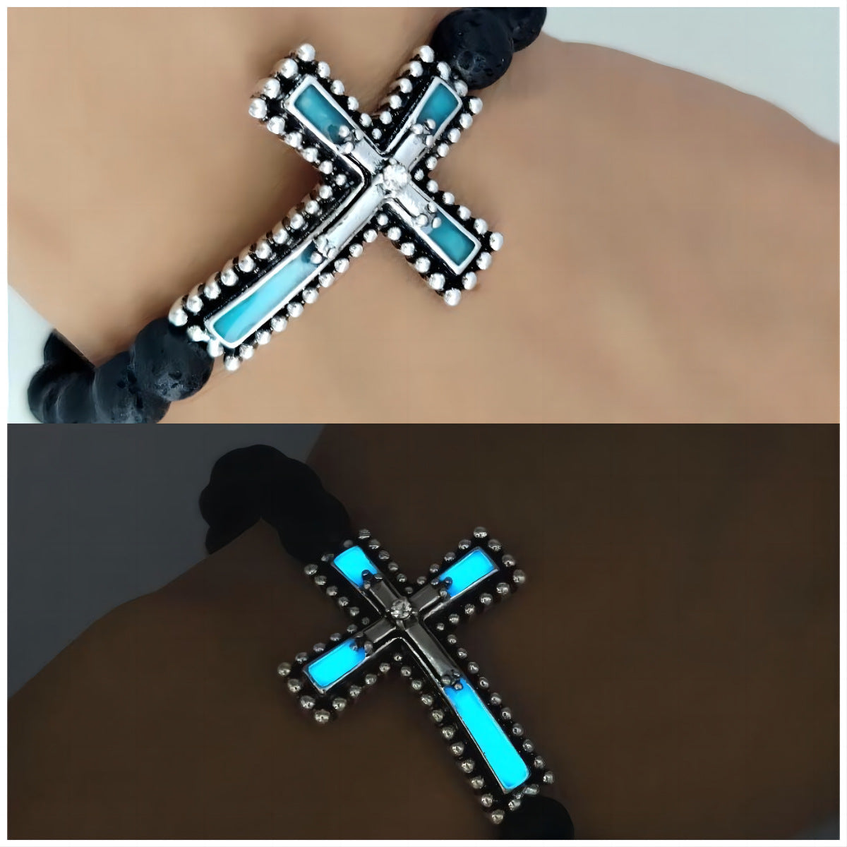 Herren Kreuz Vulkanstein Vintage trendige Schmuckarmbänder