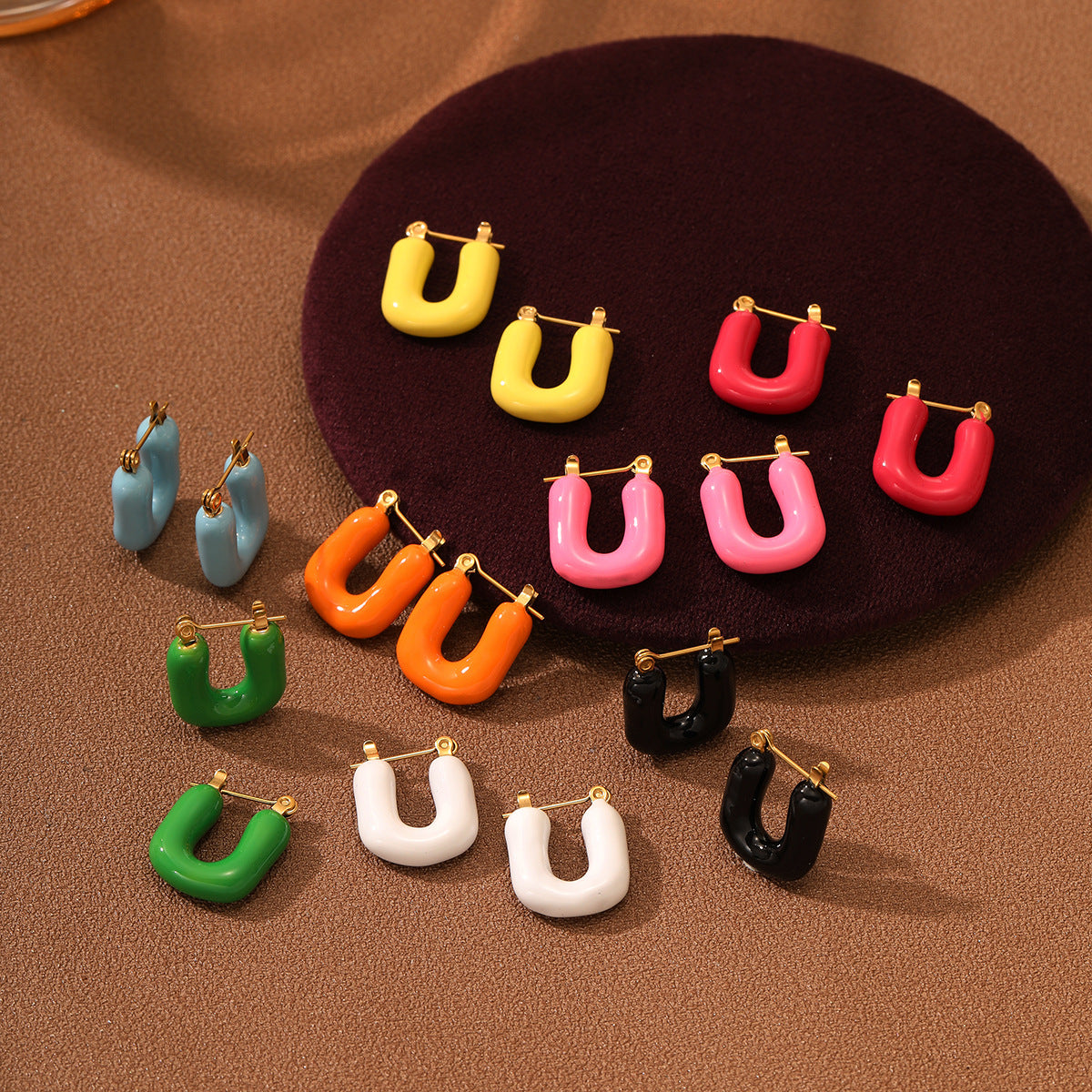 Women's Retro U-shaped Colorful Oil Titanium Steel For Minority Simple High-grade Rings
