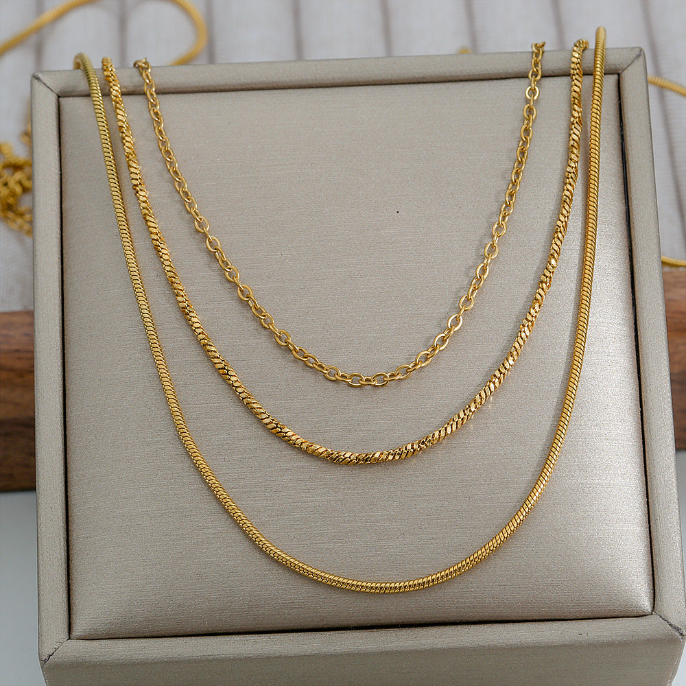 Thin Twin Snake Bone Clavicle Titanium Steel Necklace