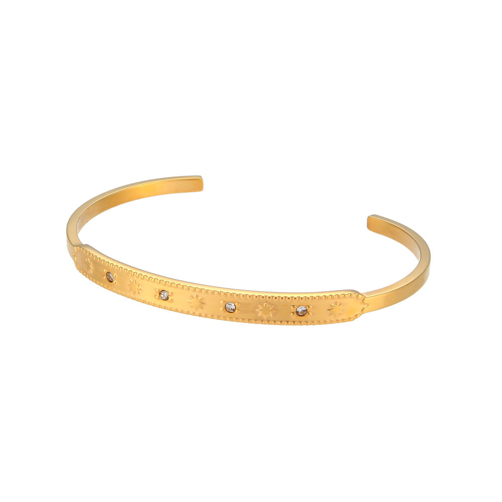 Women's Mang Star Round Zircon Opening Stainless Steel Bracelets