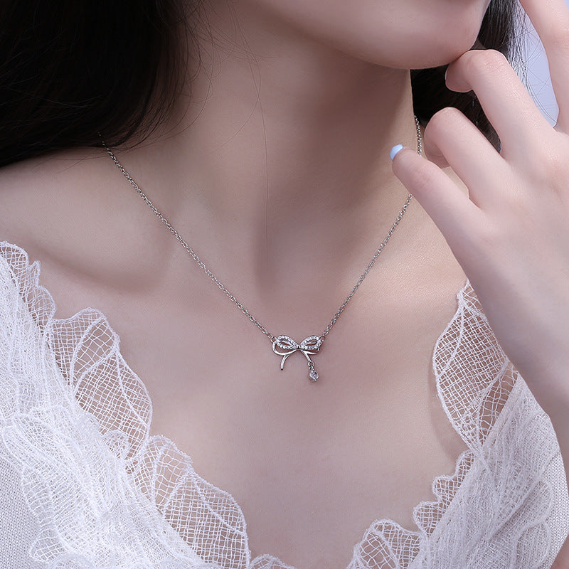 Colliers en chaîne de clavicule avec nœud en Zircon pour femmes, niche tendance