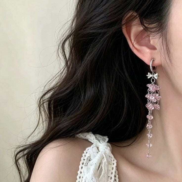 Niche Pink Bow Fashion Atmosphere Refined Wild Stud Earrings