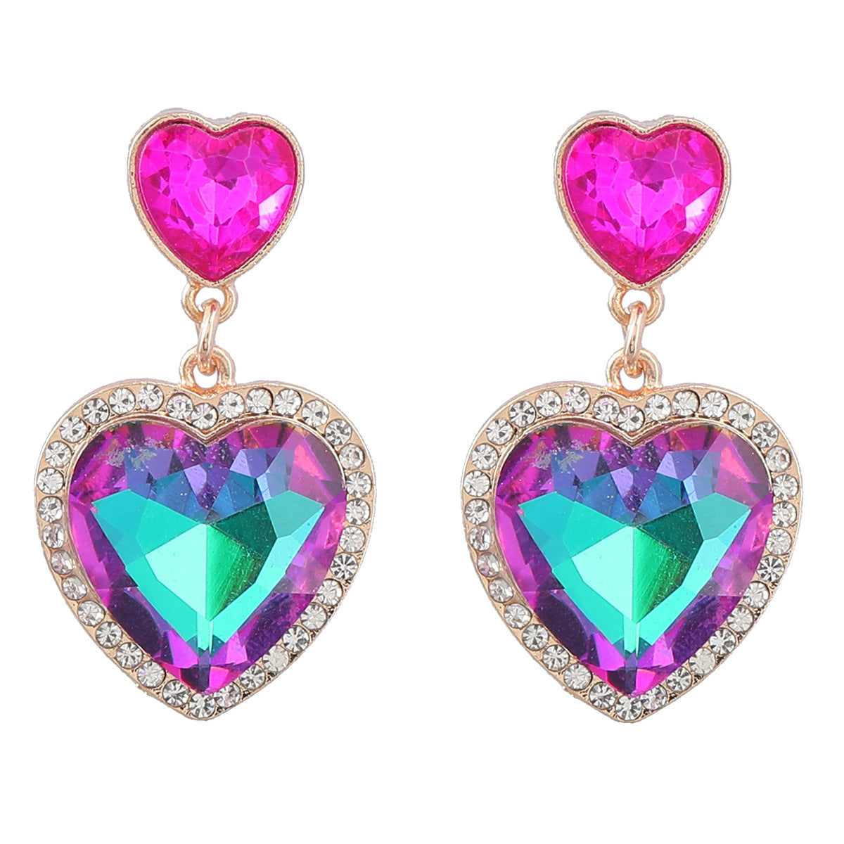 Stylish Colored Diamond Alloy Love Heart-shaped Earrings