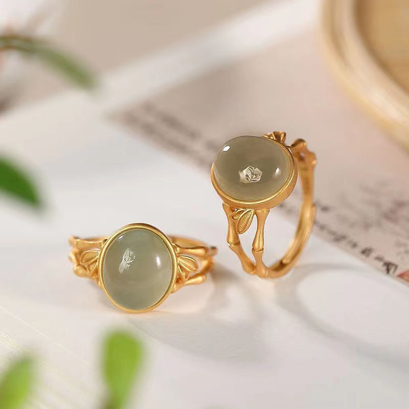 Bamboo Elegant Temperament Jade Oval Presages Safety Rings
