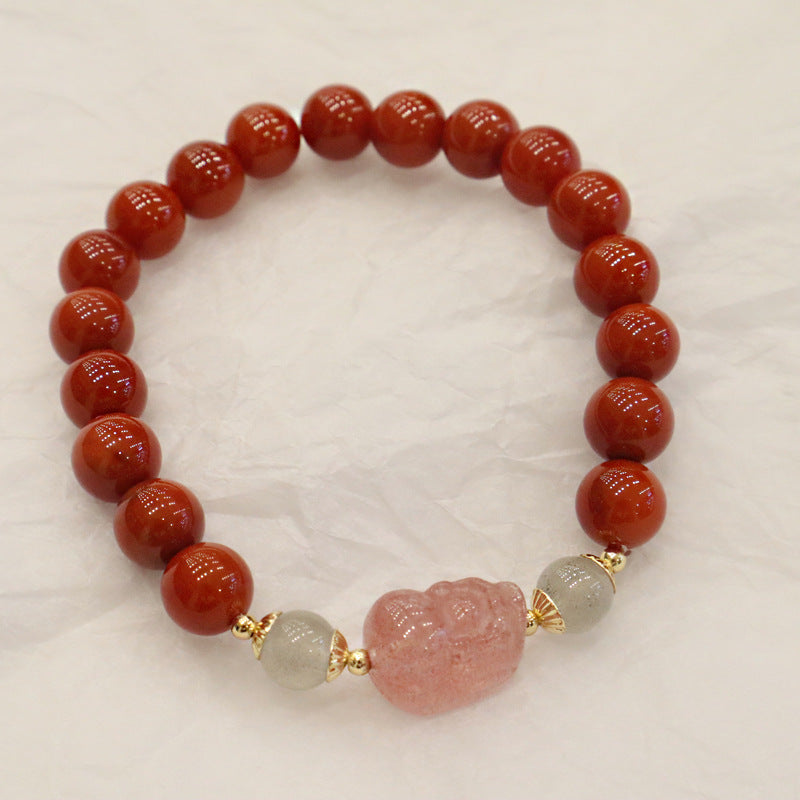 Bracelets de style ethnique pour femmes, rouge du sud, avec quartz fraise, pierre de lune