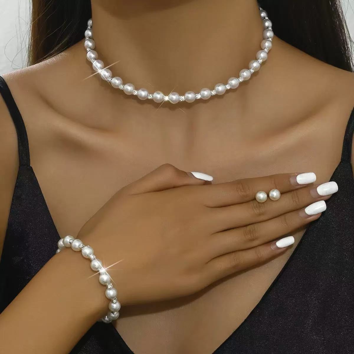 Durable Slouchy Trendy Pearl Bride Imitation Jewelry Set