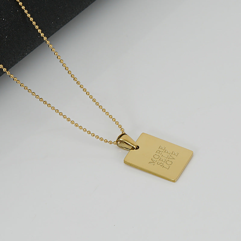 Women's Steel Rectangular English Letter Square Titanium Pendant Necklaces