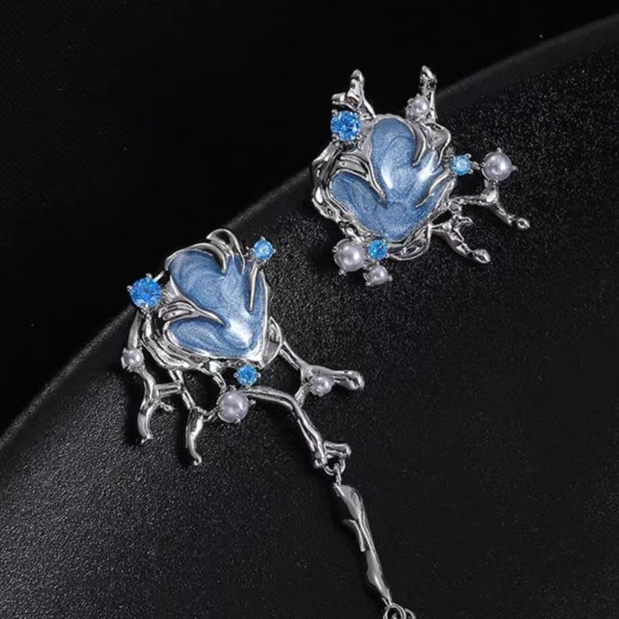 Women's Asymmetric Blue Iris Design Sense High-grade Earrings