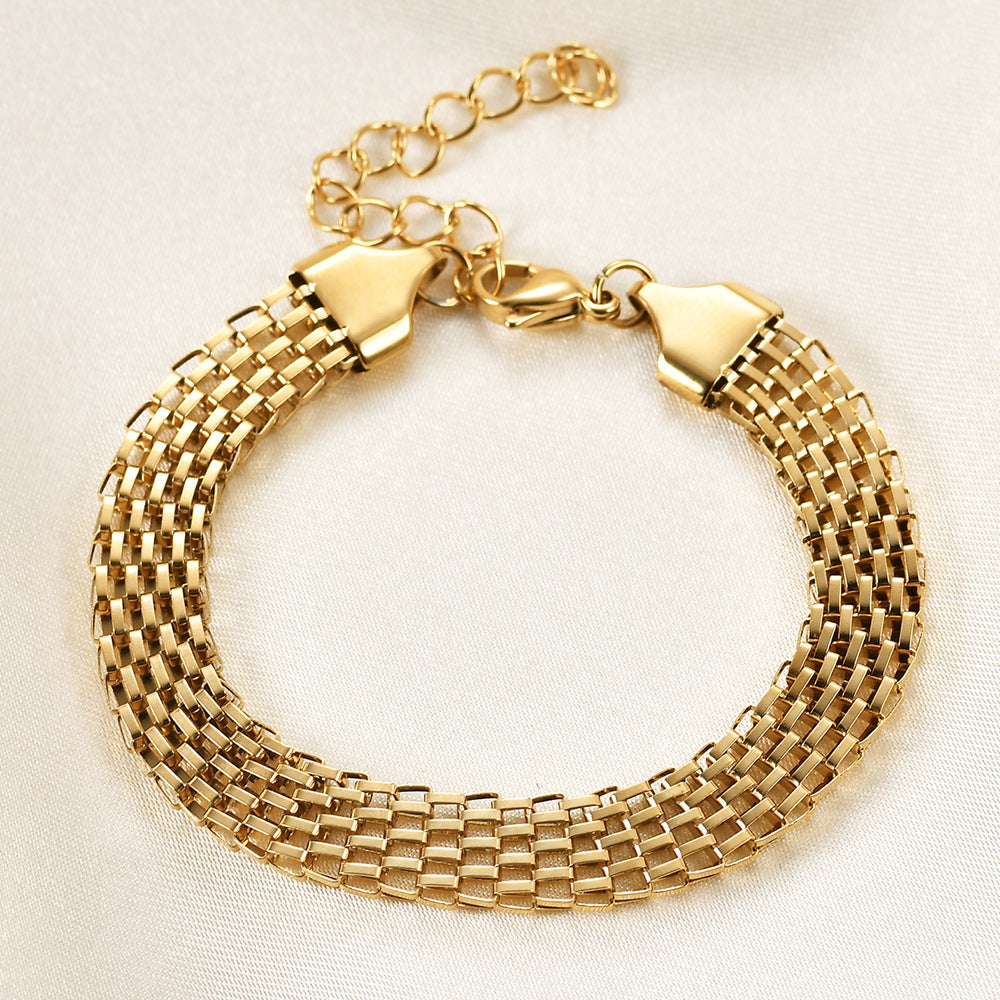 Women's Simple Titanium Steel Vacuum Gold-plated Twist Wide Woven Bracelets