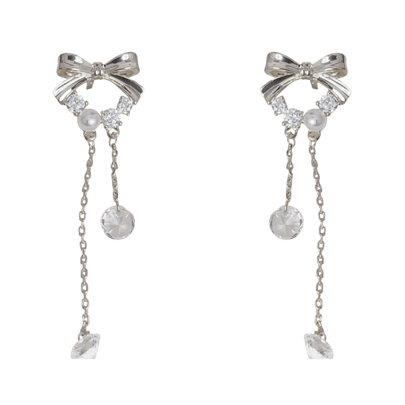 Exquisite Fashion Metal Bow Zircon Tassel Temperament Entry Lux Rings