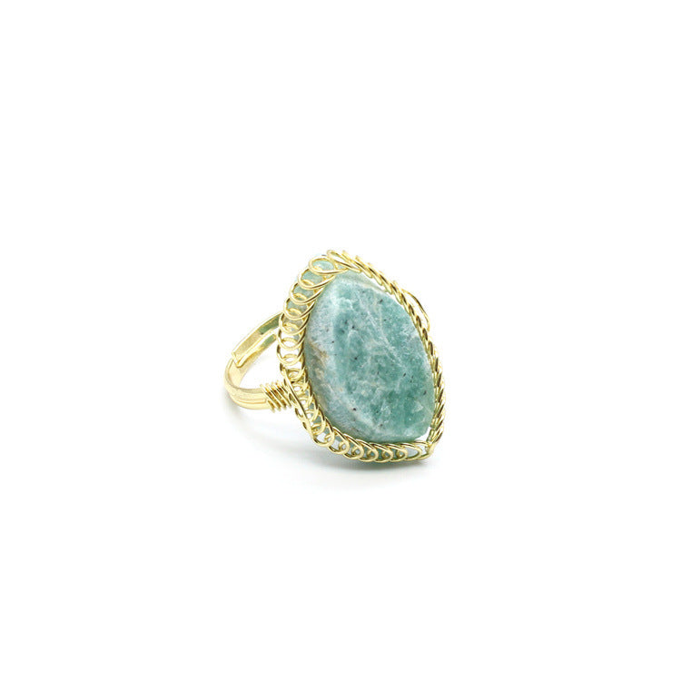 Women's Crystal Medieval Retro Rough Stone Green Ring