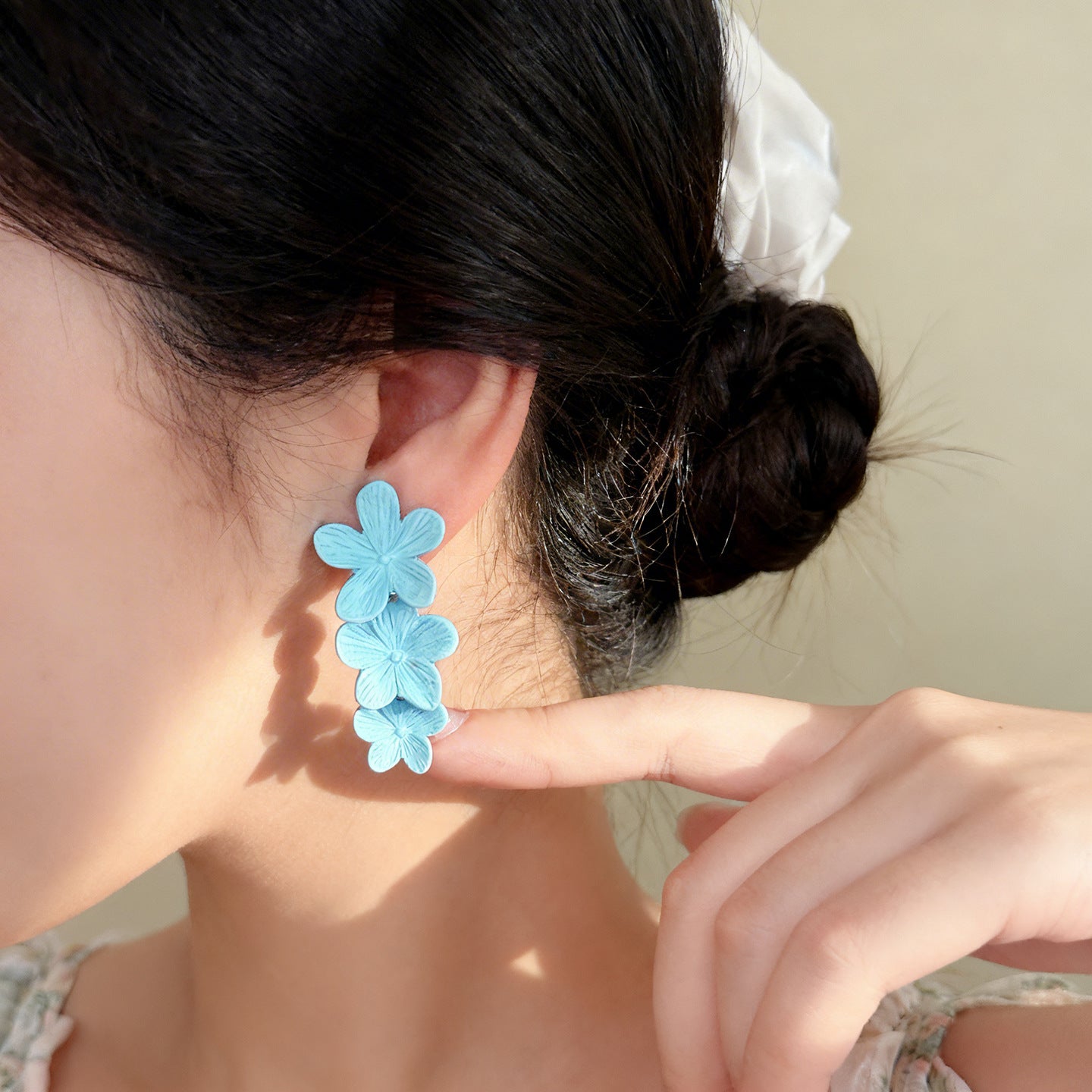 Coil Korean Style Mori Light Blue Small Pattern Eardrops Fresh Earrings