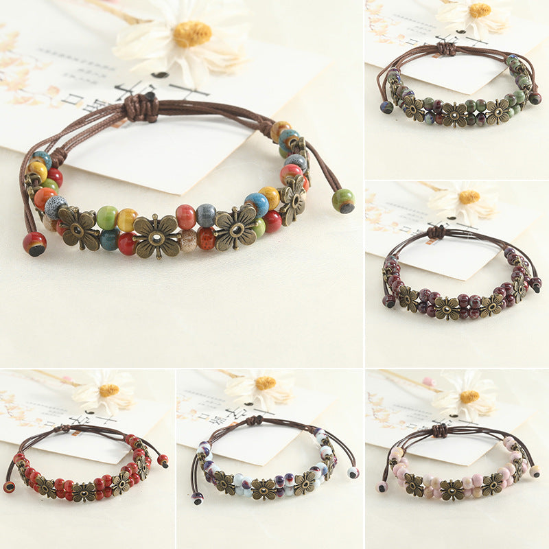 Vintage Clover Ceramic Hand-woven Girlfriend Gifts Carrying Bracelets