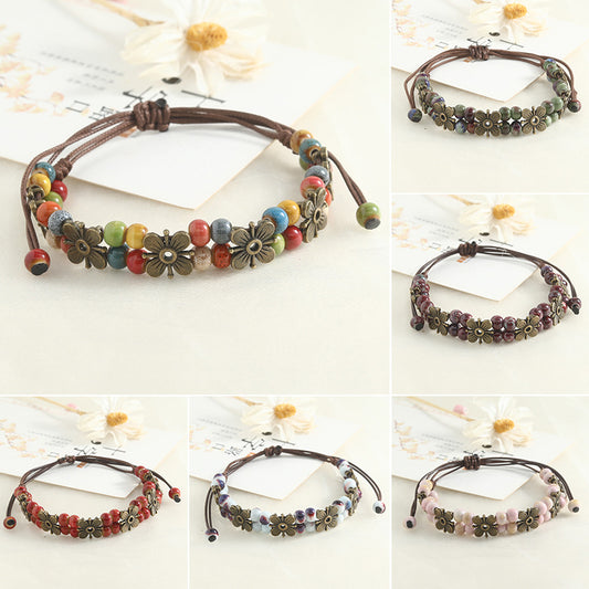 Vintage Clover Ceramic Hand-woven Girlfriend Gifts Carrying Bracelets