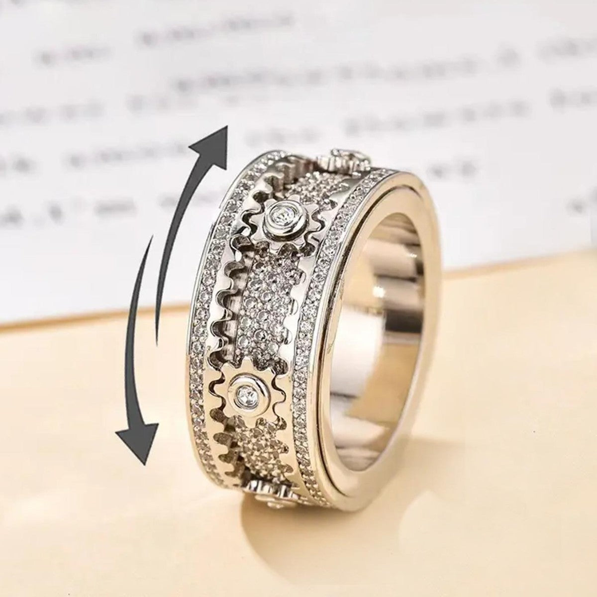 Durable Copper Inlaid Gear Rotatable Couple Rings