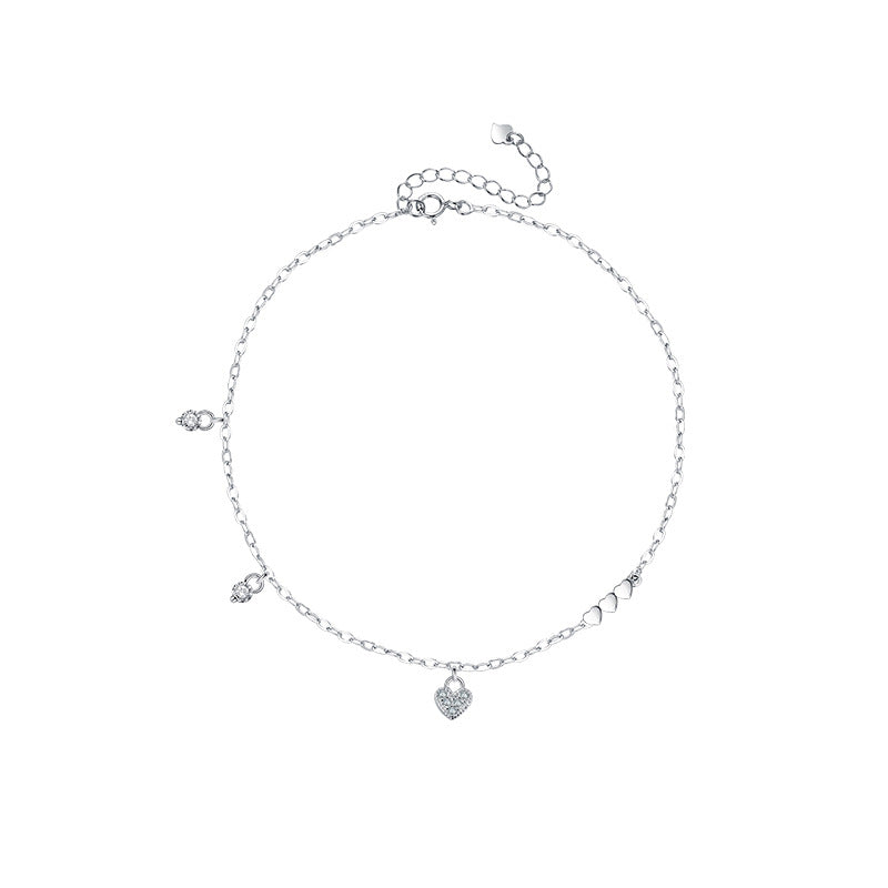 Bracelets minimalistes féminins en argent sterling avec cœur brillant et strass