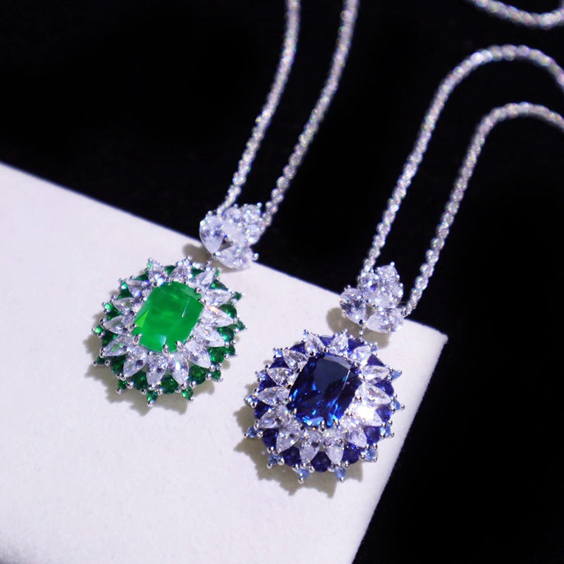 Emerald Royal Sapphire Colored Gems Open Finely Jewelry Set