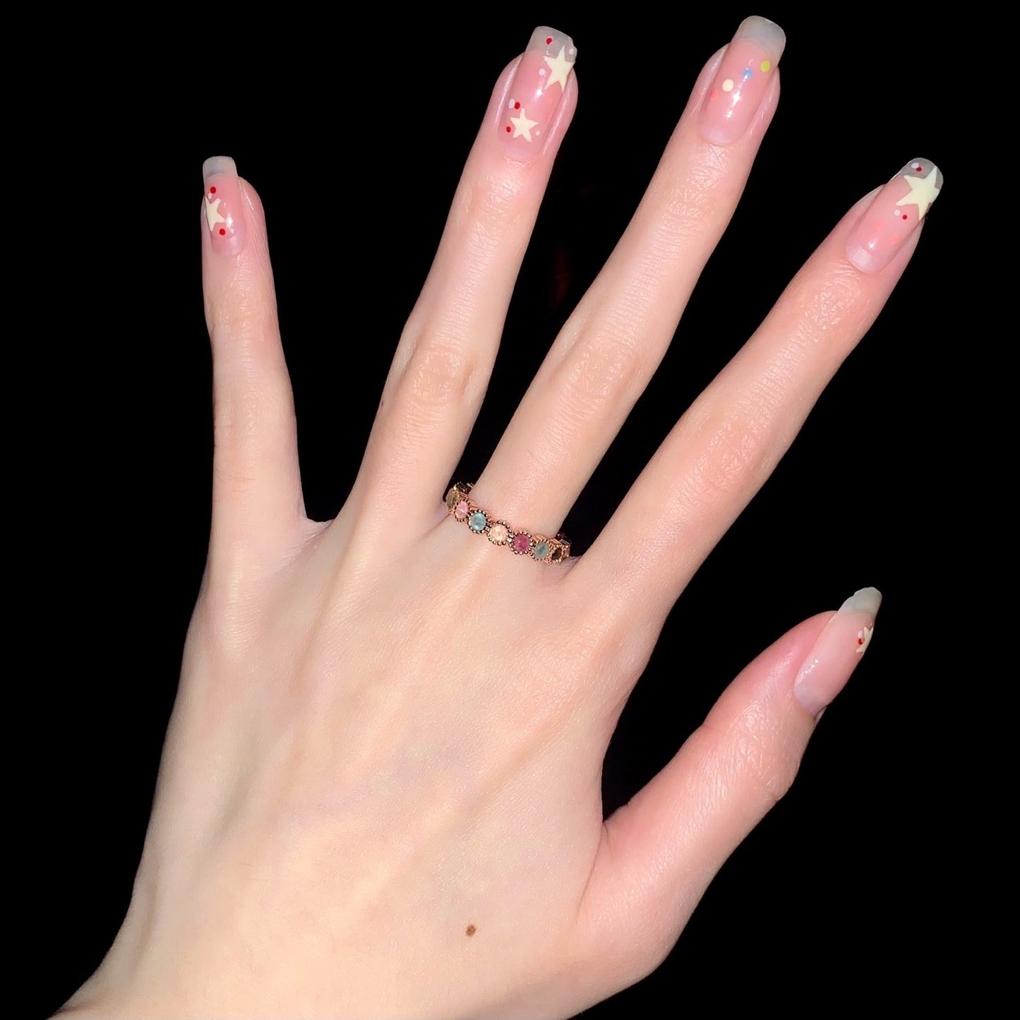Tourmaline Rainbow High Sense Niche Style Fashion Sweet Ring