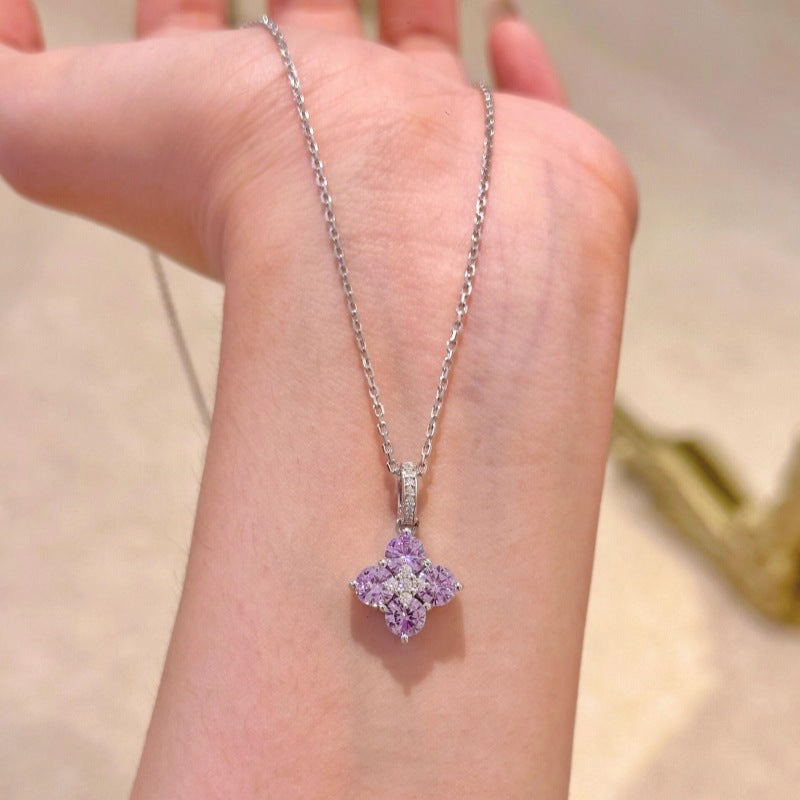 Women's Light Luxury Sweet Potato Purple Diamond Clover Jewelry Set